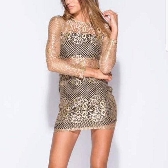 Metallic Lace Paneled Bodycon Dress - Picture 2 of 5